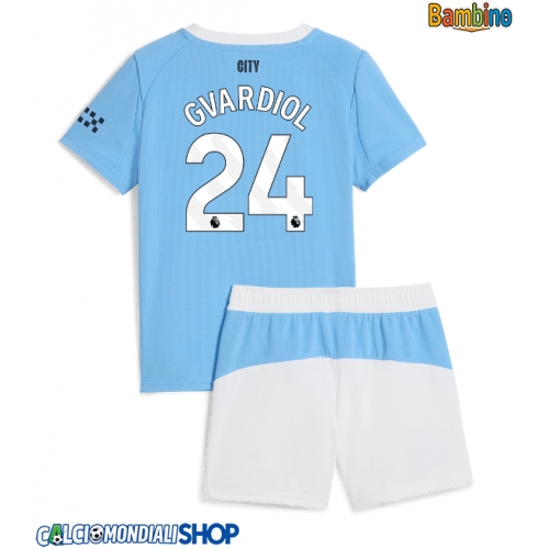 Maglie da calcio Manchester City Josko Gvardiol #24 Prima Maglia Bambino 2025-26 Manica Corta + Pantaloni corti)